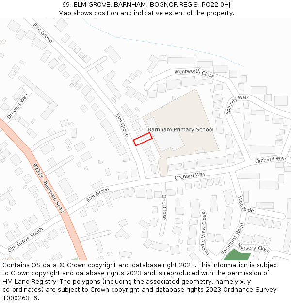 69, ELM GROVE, BARNHAM, BOGNOR REGIS, PO22 0HJ: Location map and indicative extent of plot