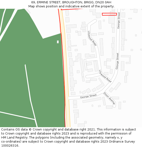 69, ERMINE STREET, BROUGHTON, BRIGG, DN20 0AH: Location map and indicative extent of plot