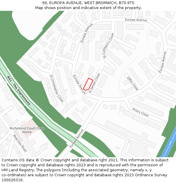 69, EUROPA AVENUE, WEST BROMWICH, B70 6TS: Location map and indicative extent of plot