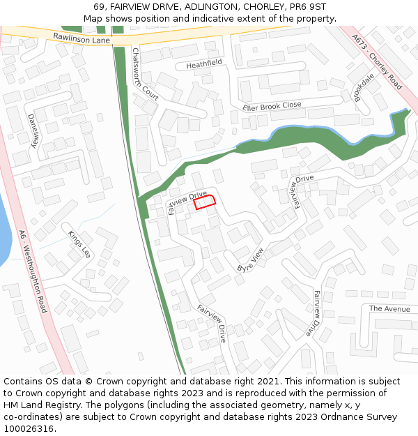 69, FAIRVIEW DRIVE, ADLINGTON, CHORLEY, PR6 9ST: Location map and indicative extent of plot