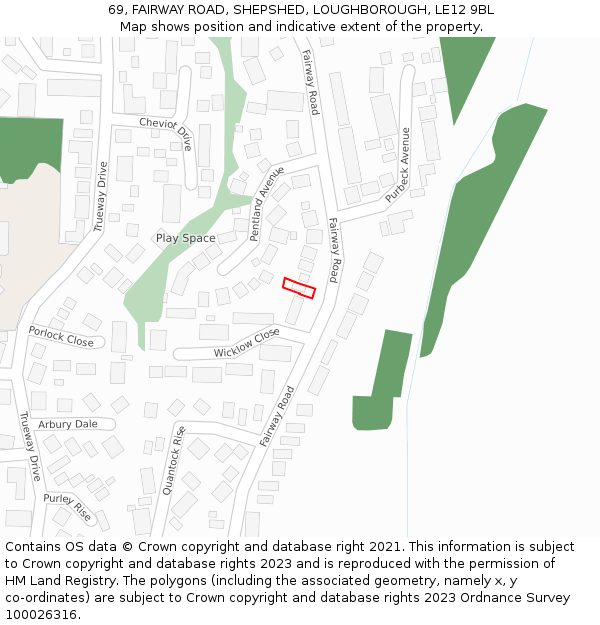 69, FAIRWAY ROAD, SHEPSHED, LOUGHBOROUGH, LE12 9BL: Location map and indicative extent of plot