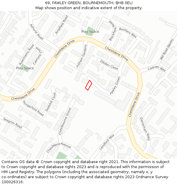 69, FAWLEY GREEN, BOURNEMOUTH, BH8 0EU: Location map and indicative extent of plot