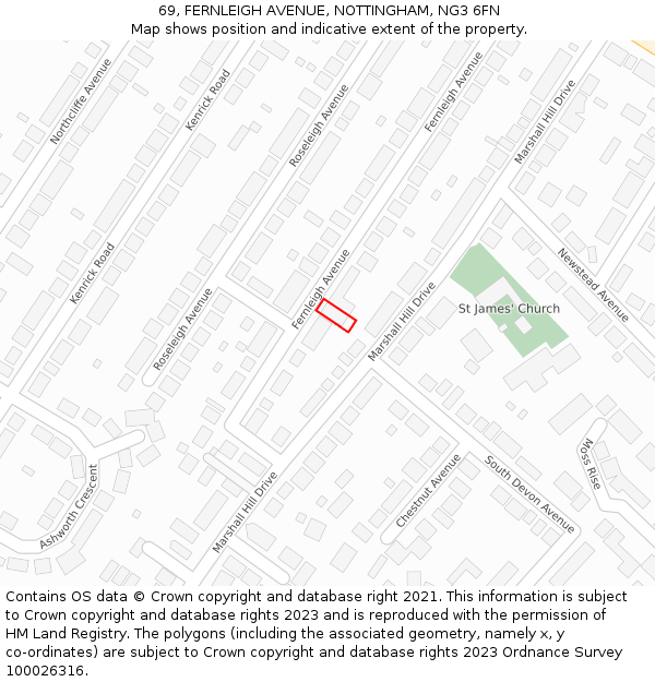 69, FERNLEIGH AVENUE, NOTTINGHAM, NG3 6FN: Location map and indicative extent of plot