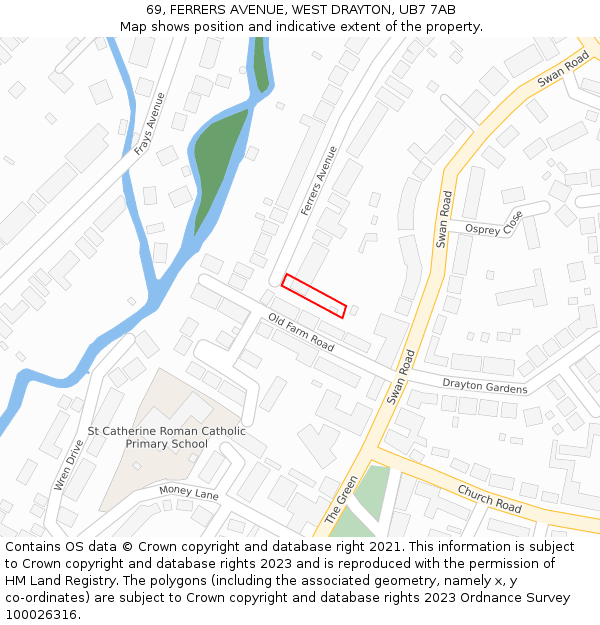 69, FERRERS AVENUE, WEST DRAYTON, UB7 7AB: Location map and indicative extent of plot