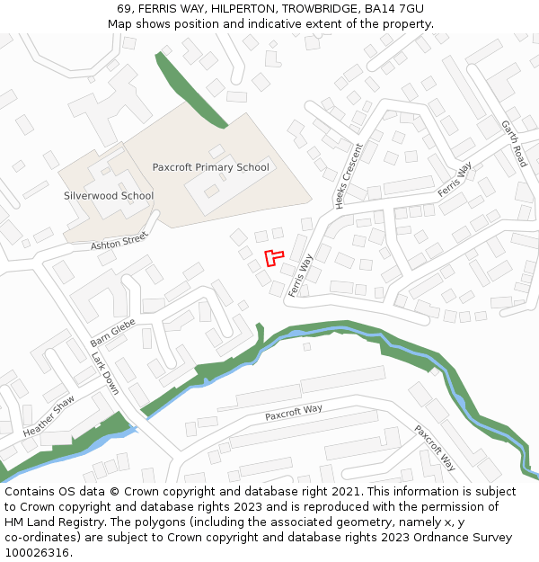 69, FERRIS WAY, HILPERTON, TROWBRIDGE, BA14 7GU: Location map and indicative extent of plot