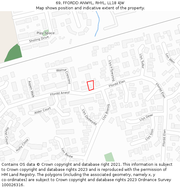 69, FFORDD ANWYL, RHYL, LL18 4JW: Location map and indicative extent of plot