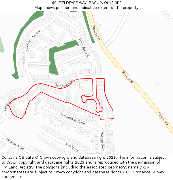 69, FIELDFARE WAY, BACUP, OL13 9PP: Location map and indicative extent of plot