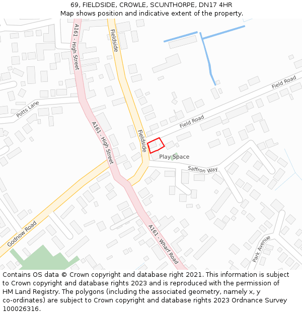 69, FIELDSIDE, CROWLE, SCUNTHORPE, DN17 4HR: Location map and indicative extent of plot