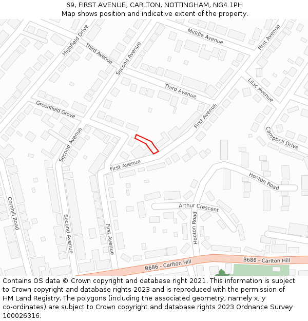 69, FIRST AVENUE, CARLTON, NOTTINGHAM, NG4 1PH: Location map and indicative extent of plot