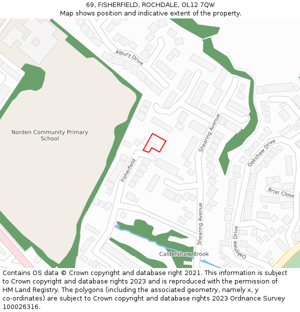 69, FISHERFIELD, ROCHDALE, OL12 7QW: Location map and indicative extent of plot