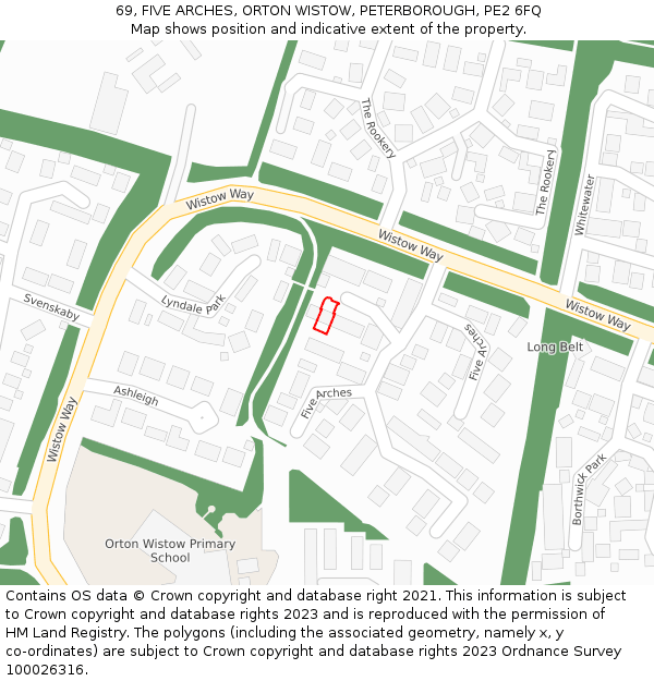 69, FIVE ARCHES, ORTON WISTOW, PETERBOROUGH, PE2 6FQ: Location map and indicative extent of plot