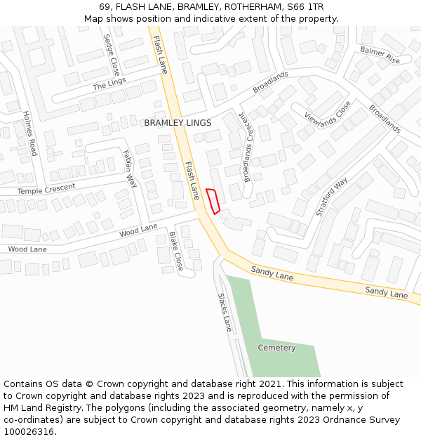 69, FLASH LANE, BRAMLEY, ROTHERHAM, S66 1TR: Location map and indicative extent of plot