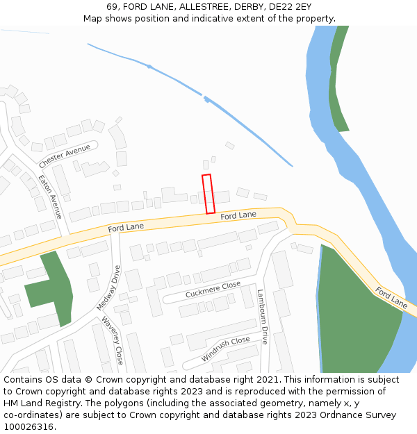 69, FORD LANE, ALLESTREE, DERBY, DE22 2EY: Location map and indicative extent of plot
