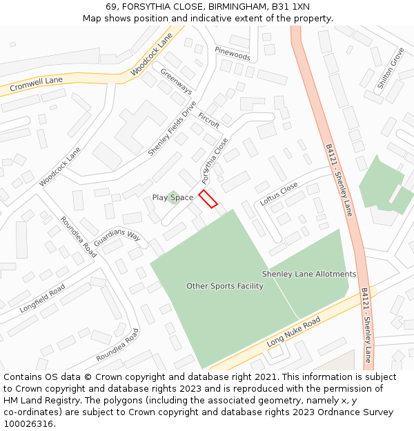 69, FORSYTHIA CLOSE, BIRMINGHAM, B31 1XN: Location map and indicative extent of plot