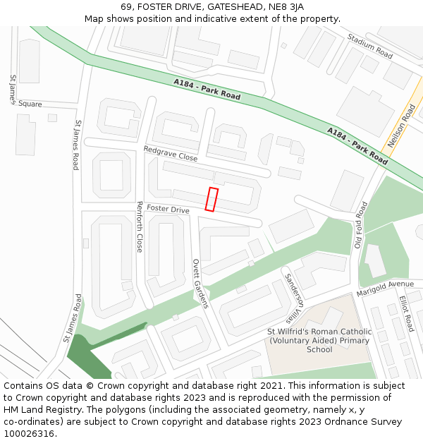 69, FOSTER DRIVE, GATESHEAD, NE8 3JA: Location map and indicative extent of plot