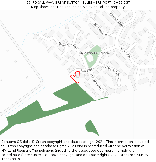 69, FOXALL WAY, GREAT SUTTON, ELLESMERE PORT, CH66 2GT: Location map and indicative extent of plot