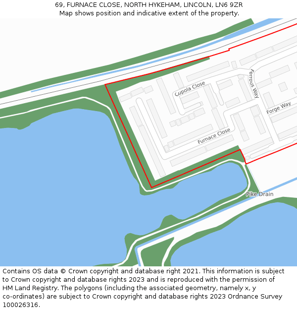 69, FURNACE CLOSE, NORTH HYKEHAM, LINCOLN, LN6 9ZR: Location map and indicative extent of plot