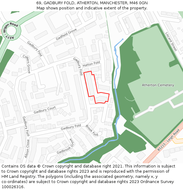 69, GADBURY FOLD, ATHERTON, MANCHESTER, M46 0GN: Location map and indicative extent of plot
