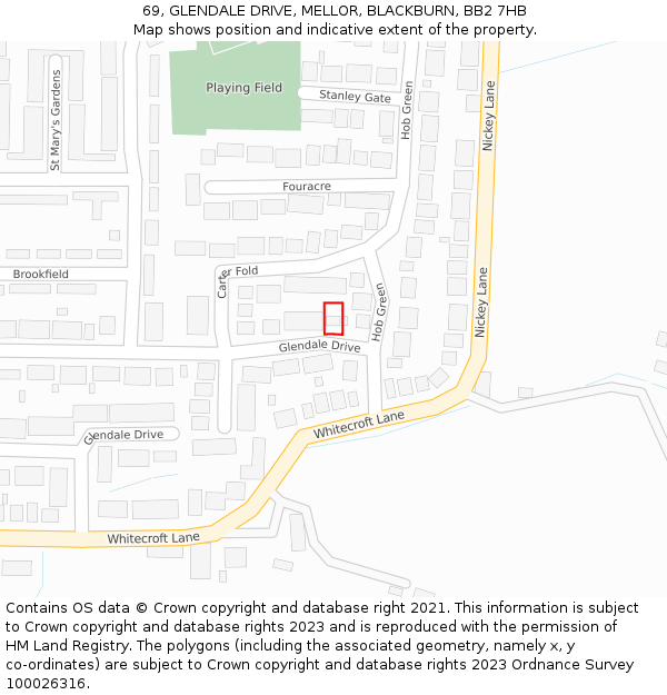 69, GLENDALE DRIVE, MELLOR, BLACKBURN, BB2 7HB: Location map and indicative extent of plot