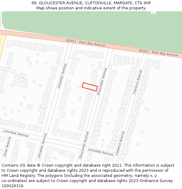 69, GLOUCESTER AVENUE, CLIFTONVILLE, MARGATE, CT9 3NP: Location map and indicative extent of plot