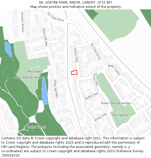 69, GOETRE FAWR, RADYR, CARDIFF, CF15 8ET: Location map and indicative extent of plot