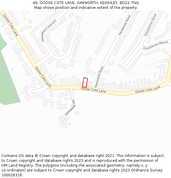 69, GOOSE COTE LANE, OAKWORTH, KEIGHLEY, BD22 7NQ: Location map and indicative extent of plot