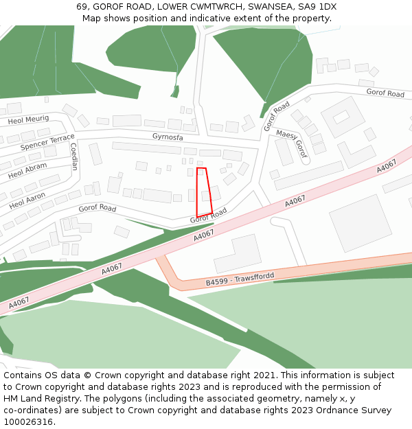 69, GOROF ROAD, LOWER CWMTWRCH, SWANSEA, SA9 1DX: Location map and indicative extent of plot