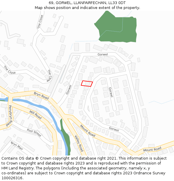 69, GORWEL, LLANFAIRFECHAN, LL33 0DT: Location map and indicative extent of plot