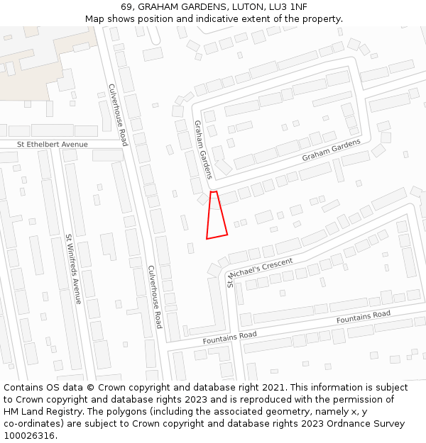 69, GRAHAM GARDENS, LUTON, LU3 1NF: Location map and indicative extent of plot