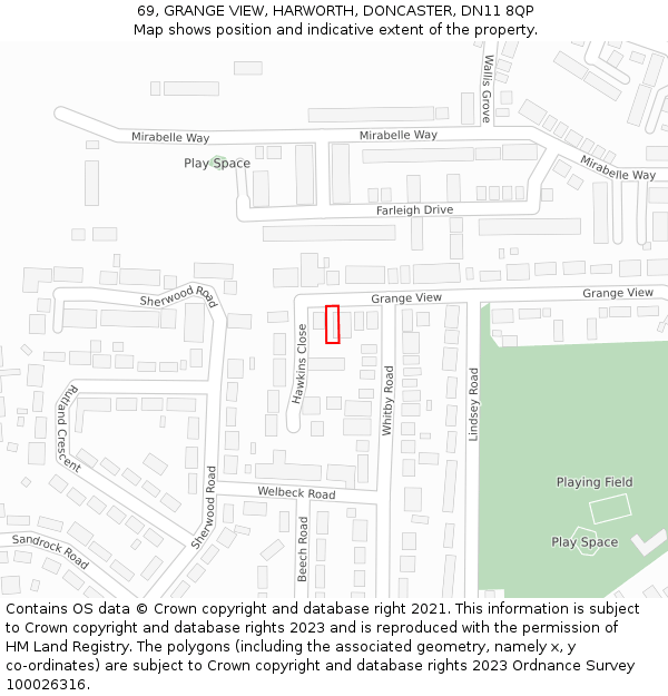 69, GRANGE VIEW, HARWORTH, DONCASTER, DN11 8QP: Location map and indicative extent of plot