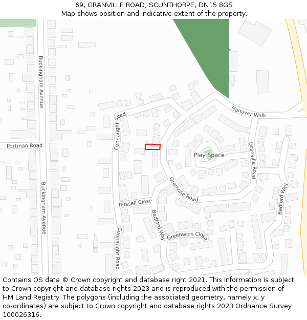 69, GRANVILLE ROAD, SCUNTHORPE, DN15 8GS: Location map and indicative extent of plot