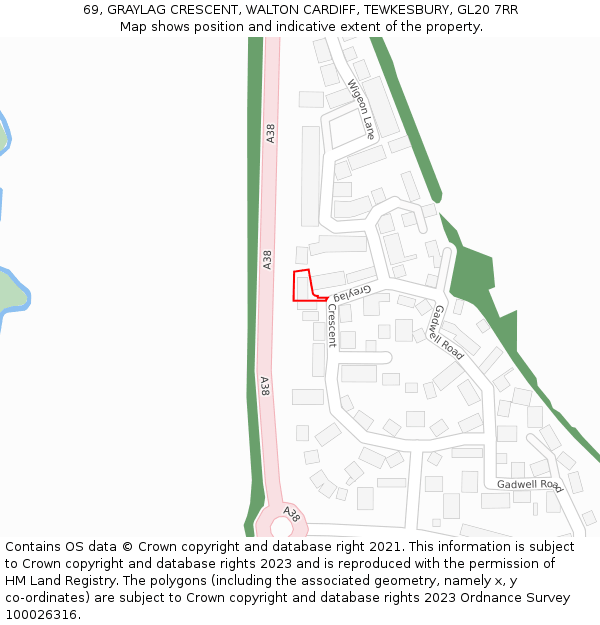 69, GRAYLAG CRESCENT, WALTON CARDIFF, TEWKESBURY, GL20 7RR: Location map and indicative extent of plot