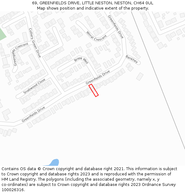 69, GREENFIELDS DRIVE, LITTLE NESTON, NESTON, CH64 0UL: Location map and indicative extent of plot