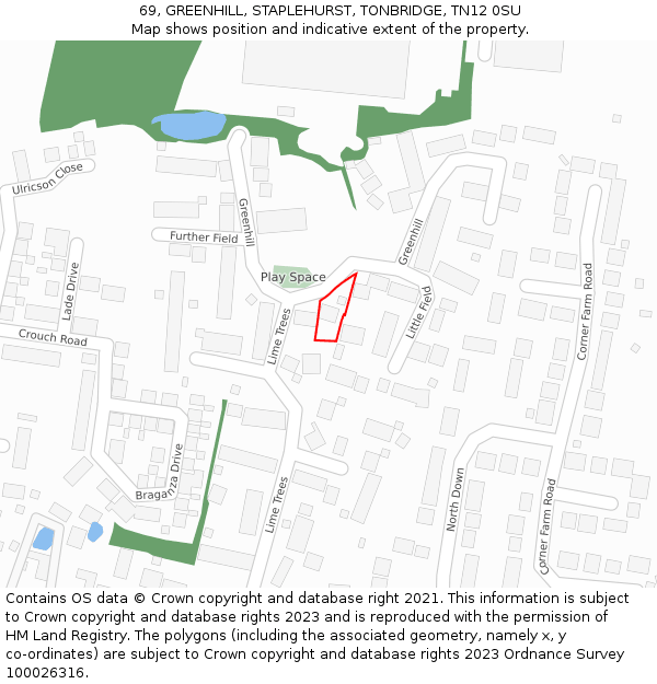 69, GREENHILL, STAPLEHURST, TONBRIDGE, TN12 0SU: Location map and indicative extent of plot