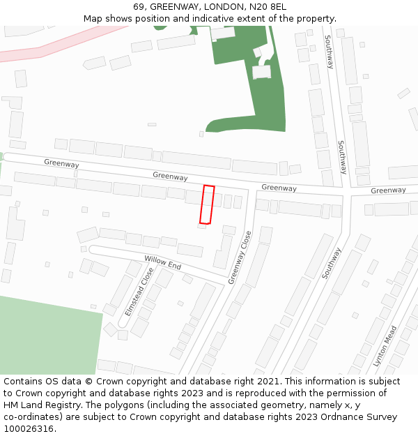 69, GREENWAY, LONDON, N20 8EL: Location map and indicative extent of plot