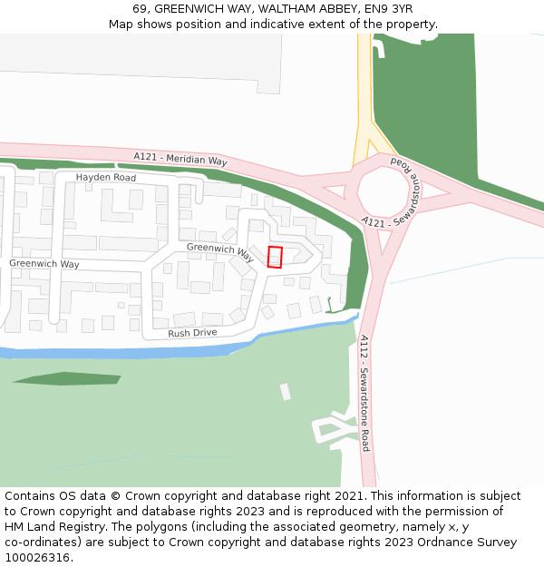 69, GREENWICH WAY, WALTHAM ABBEY, EN9 3YR: Location map and indicative extent of plot
