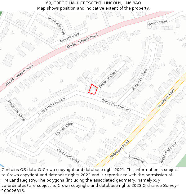 69, GREGG HALL CRESCENT, LINCOLN, LN6 8AQ: Location map and indicative extent of plot