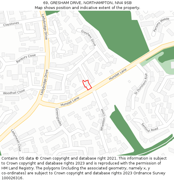 69, GRESHAM DRIVE, NORTHAMPTON, NN4 9SB: Location map and indicative extent of plot