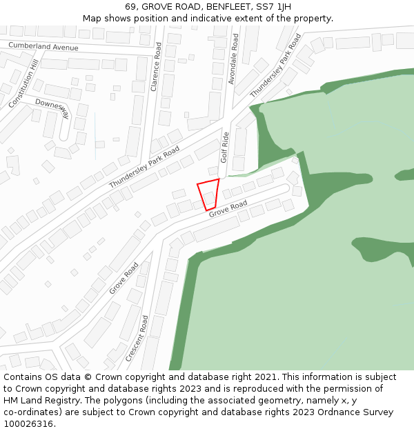 69, GROVE ROAD, BENFLEET, SS7 1JH: Location map and indicative extent of plot