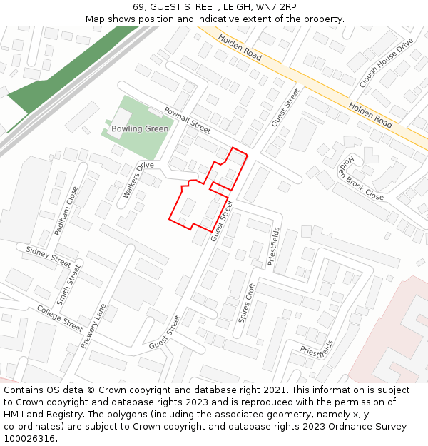 69, GUEST STREET, LEIGH, WN7 2RP: Location map and indicative extent of plot