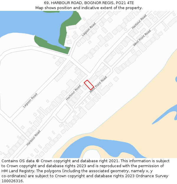 69, HARBOUR ROAD, BOGNOR REGIS, PO21 4TE: Location map and indicative extent of plot