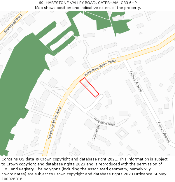 69, HARESTONE VALLEY ROAD, CATERHAM, CR3 6HP: Location map and indicative extent of plot