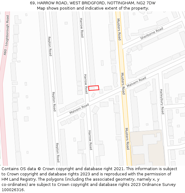 69, HARROW ROAD, WEST BRIDGFORD, NOTTINGHAM, NG2 7DW: Location map and indicative extent of plot