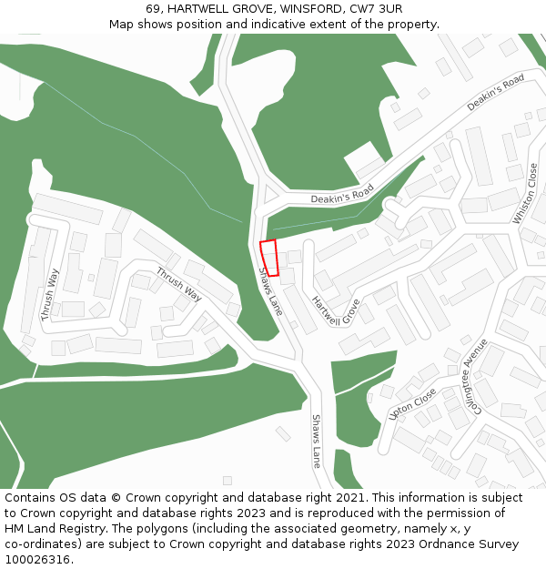 69, HARTWELL GROVE, WINSFORD, CW7 3UR: Location map and indicative extent of plot