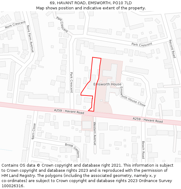 69, HAVANT ROAD, EMSWORTH, PO10 7LD: Location map and indicative extent of plot