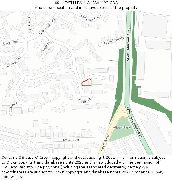 69, HEATH LEA, HALIFAX, HX1 2DA: Location map and indicative extent of plot