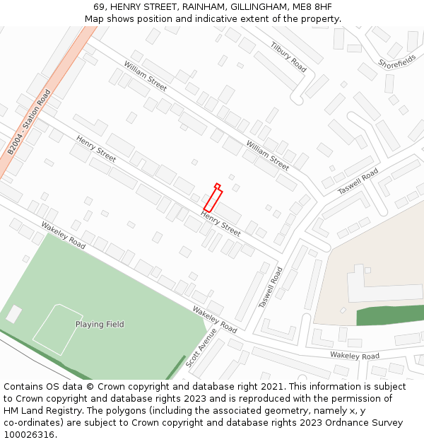 69, HENRY STREET, RAINHAM, GILLINGHAM, ME8 8HF: Location map and indicative extent of plot