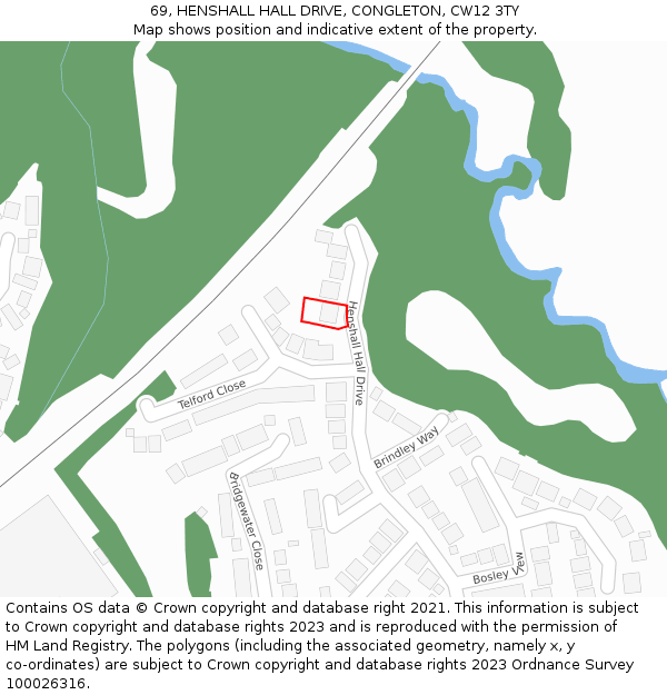 69, HENSHALL HALL DRIVE, CONGLETON, CW12 3TY: Location map and indicative extent of plot