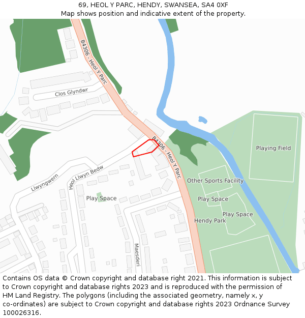 69, HEOL Y PARC, HENDY, SWANSEA, SA4 0XF: Location map and indicative extent of plot