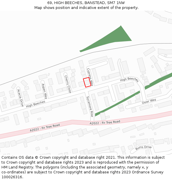 69, HIGH BEECHES, BANSTEAD, SM7 1NW: Location map and indicative extent of plot